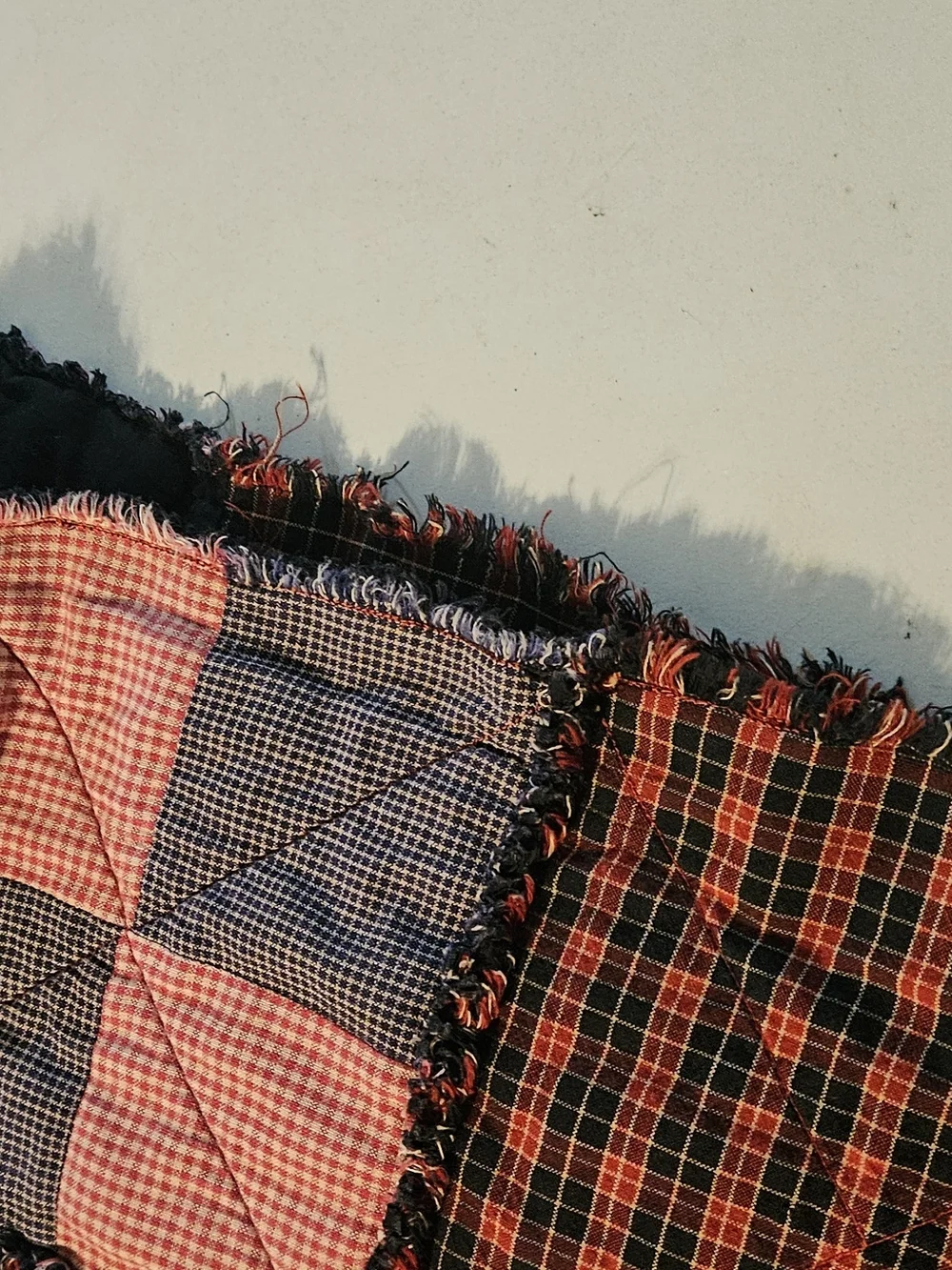 Plaid Patchwork Cotton Quilt - Red, Navy, Cream